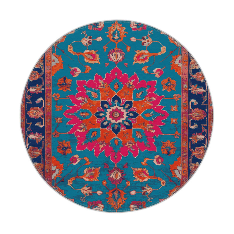 Tapis rouge intérieur et extérieur Tabriz, Rond 5 pi