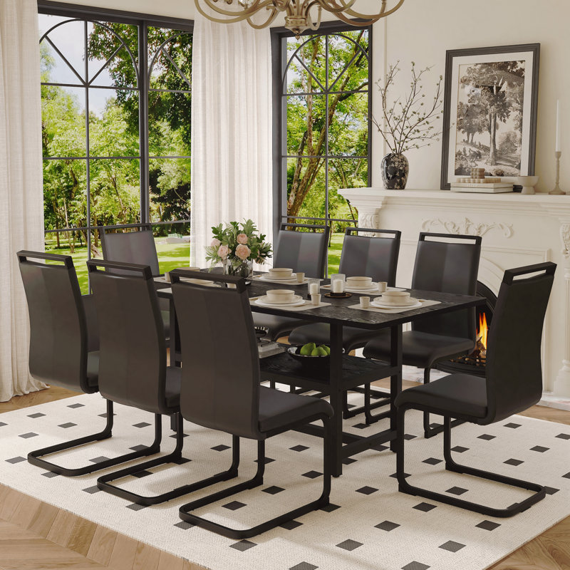 Ensemble de table et de chaises. Table de salle à manger 71 * 35,4 pouces à grain épissé noir avec fonction de rangement au milieu des pieds de la table.