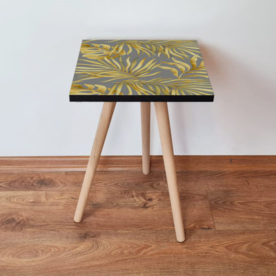 Modern Side Table with Beech Wood Legs, Gold & Grey, 13.8 x 16.5 x 13.8 inches | 100% MDF, Thickness: 0.7 inches | Stylish Flower Design, Perfect for Living Room & Bedroom, Functional and Elegant Decor