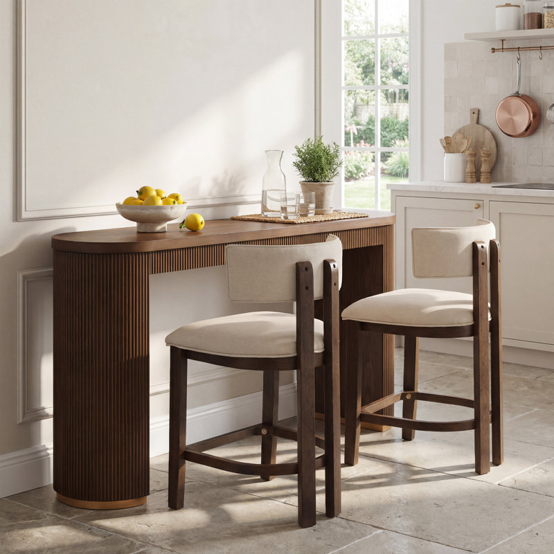 Ensemble de table de salle à manger à hauteur de comptoir 2 personnes Dominguez, Beige / noyer, Noyer