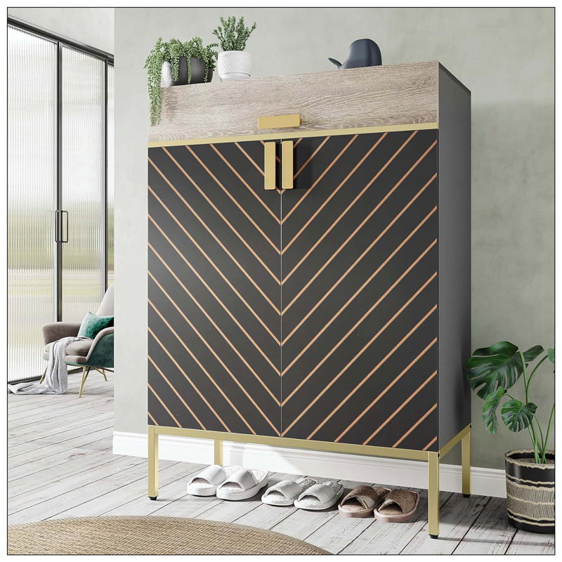 Armoire de rangement pour chaussures à 4 niveaux avec portes en bois