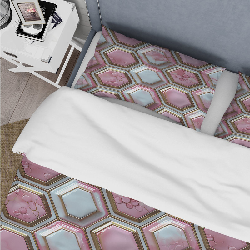 Ensemble de housse de couette rose doré Midcentury - Midcentury, Housse de couette pour grand lit + 2 taies décora