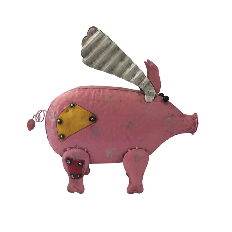 Art de jardin de cochon volant en fer Goriun