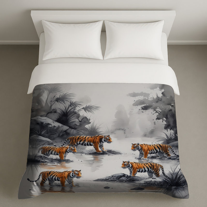 Housses de couette Tigers In Jungle Stream, Grand lit