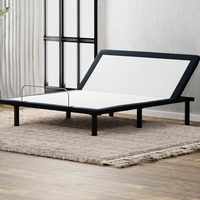 Lit double à base réglable en métal gris, option tête haute avec télécommande câblée, articulation, 72,38 po P, 54,36 W, 15,4 H, 81,53 Lb Contrôle par réduction de l'inconfort, profondeur, largeur, hauteur,