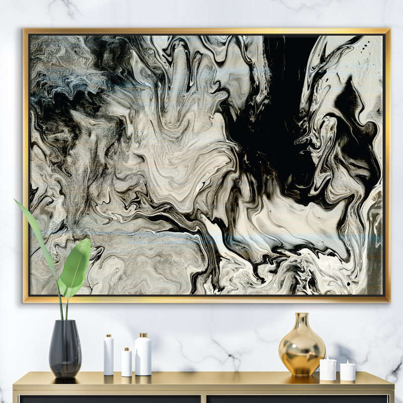 Blanc, gris et blanc, marbre peint à l'acrylique VII - reproduction d'art sur toile, H 24 po x l 36 po x P 1 po