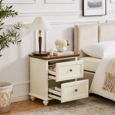 22.9" Mid Century Modern Nightstand with Charging Station & Outlet Hole & 2 Drawers