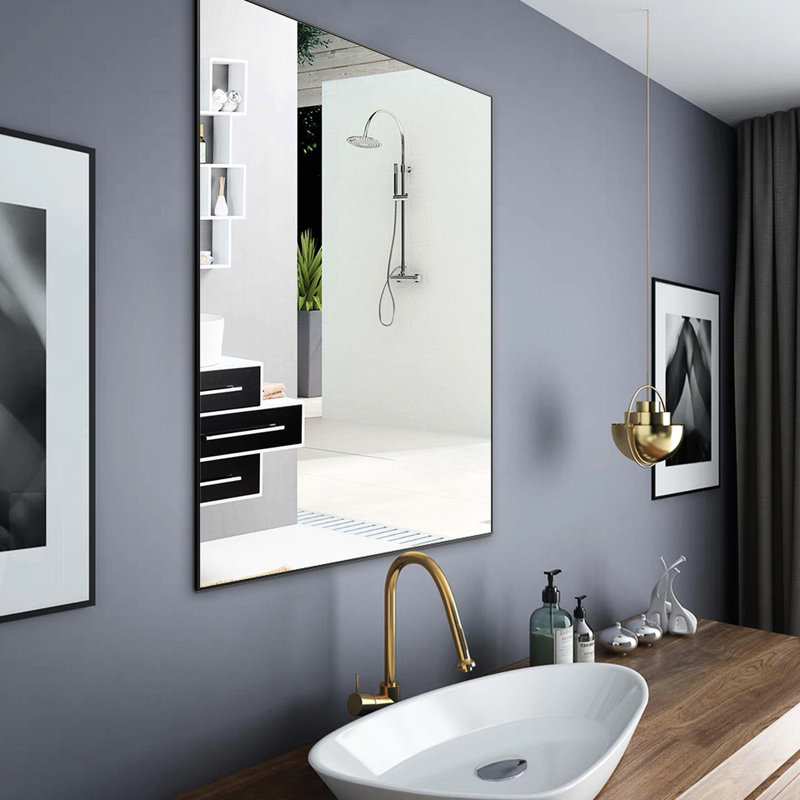 Miroir de salle de bain noir 36 po x 24 po avec cadre en aluminium léger, décoratif pour la chambre à coucher, entrée moderne, salle de bain polyvalente, décoration
