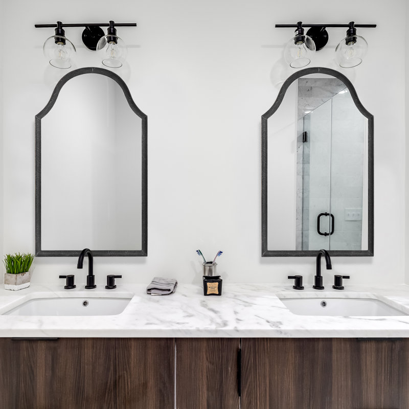 Curved Top Black and Silver Rectangular Wall Mirror