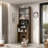 Mid-century Multi-use Extenable Cabinet Desk With Storage Peg Board, Storage Cabinet With Sliding Glass Doors, Led Light, Free Cat Cushion And Cat Toy