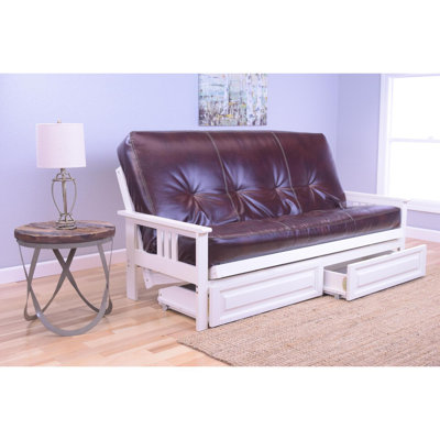 Full Frame with Storage Drawers - Full Size Hardwood Futon Frame Set with Mattress, Easily Converts to Bed - With Storage Drawers
