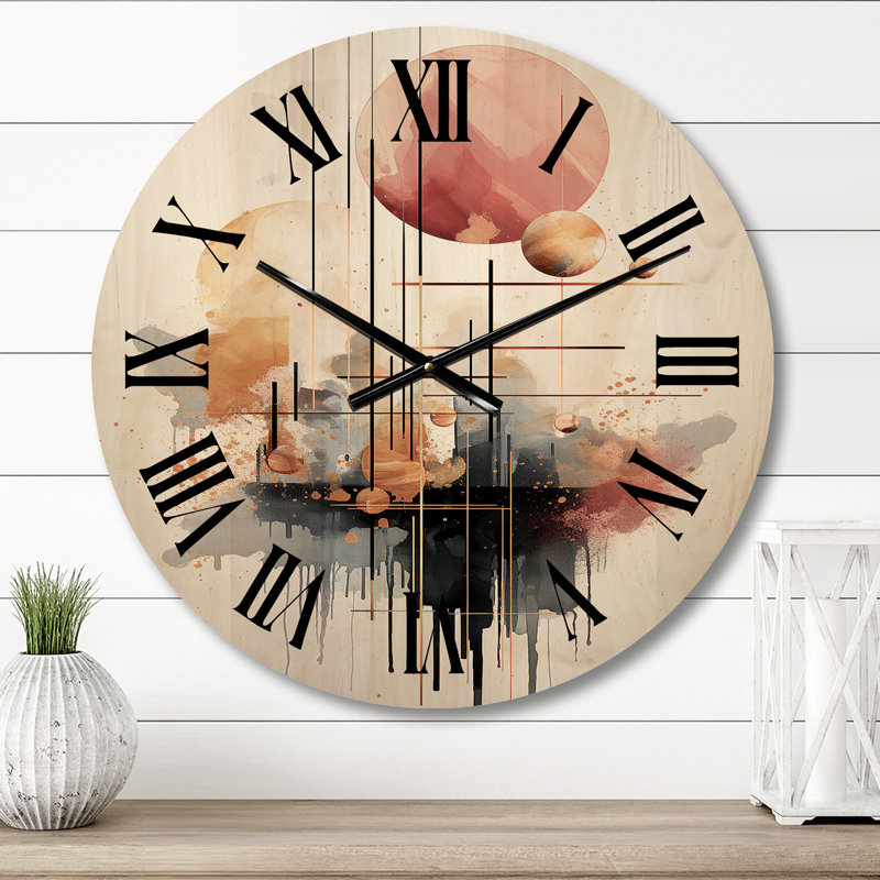 Pleine lune, harmonie, illustration abstraite - horloge murale géométrique moderne surdimensionnée en bois, Moyenne
