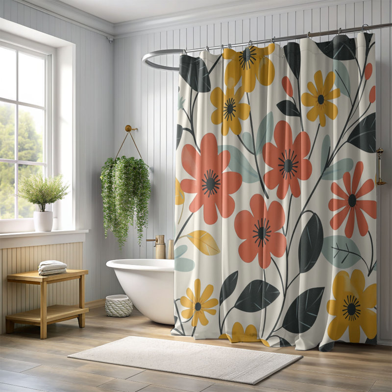 Rideau de douche standard 1 pièce Retro Blooms, H 74 po x l 71 po