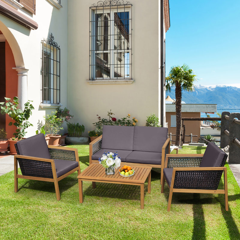 Acacia 4 - Person Patio Conversation Set with Cushions, Gray