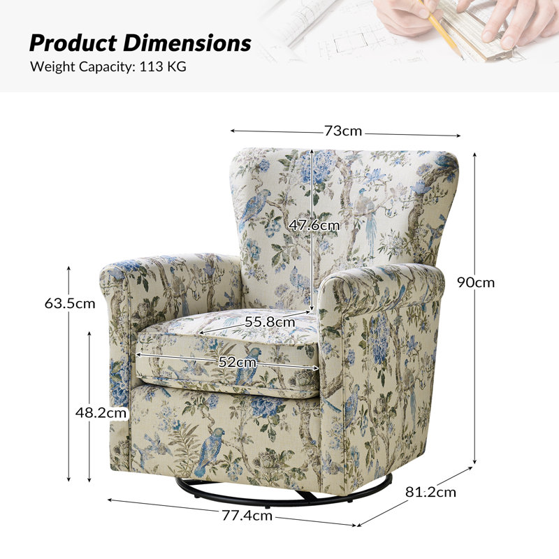 Cofer Upholstered Swivel Armchair, Bird Floral