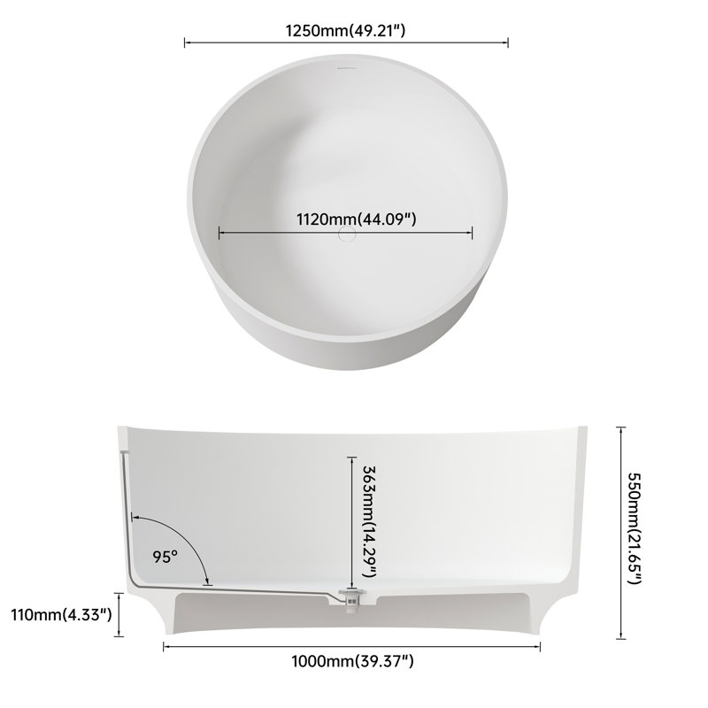 49 Inch Solid Surface Soaking Bathtub - Deep Soak Freestanding Tub