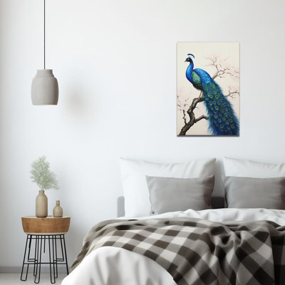 Impression sur toile paon - paon bleu debout sur une branche, élégantes impressions sur toile pour le salon, 16,00 po x 24,00 po