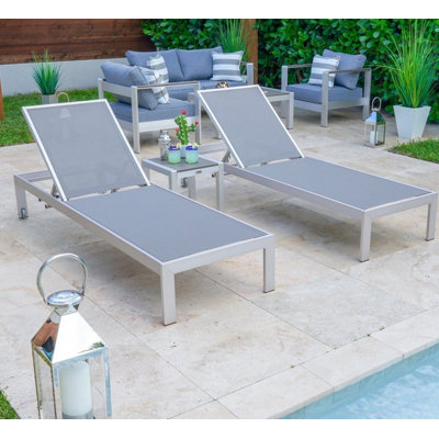 Belvedere Outdoor Metal Chaise Lounge with Table , Cushion Included
