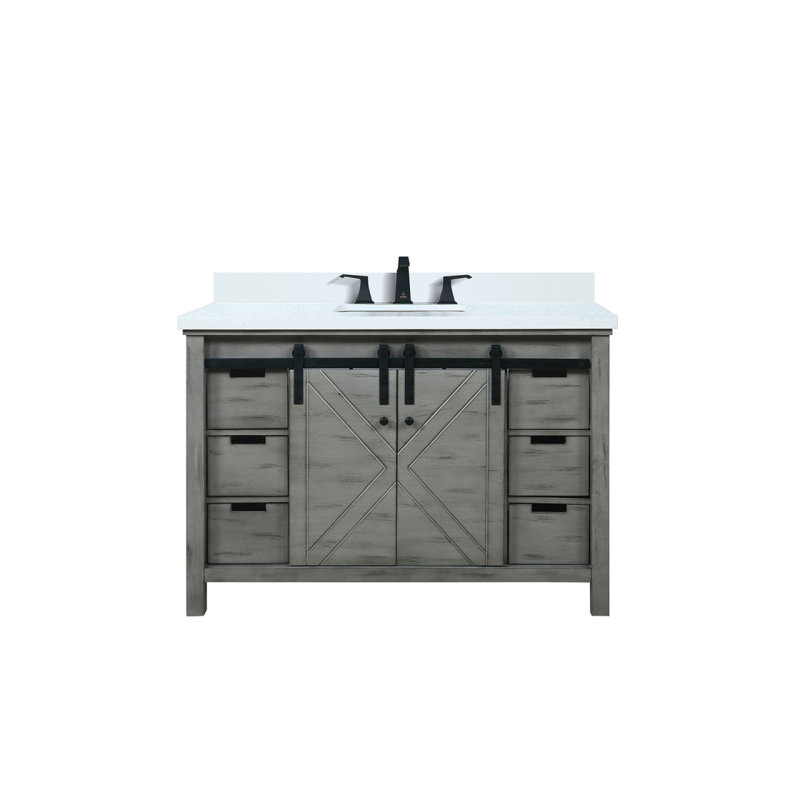 Meuble-lavabo gris cendre 48 po X P 22 po D, ensemble de comptoir et robinet en quartz blanc, Bois de frêne gris