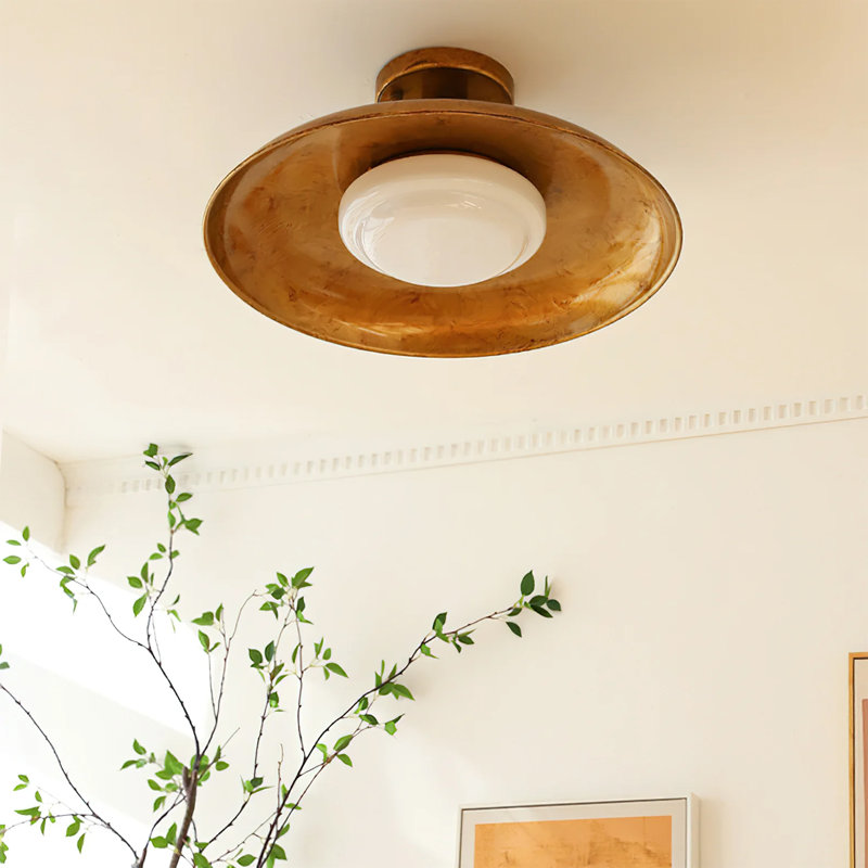 Plafonnier encastré de luxe vintage en fer forgé vieilli de 50 cm (19,69 po) avec abat-jour intérieur en acrylique – Lampe de plafond minimaliste pour couloir, entrée, chambre ou bureau