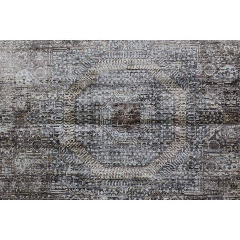 Hand Knotted Wool Area Rug in Gray, Rectangle 5'9" x 8'10"