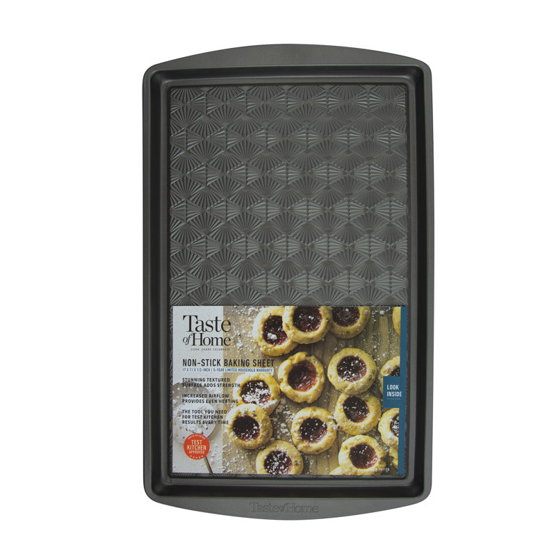 Ash Gray Non-Stick Metal Cookie Sheet with Geometric Design