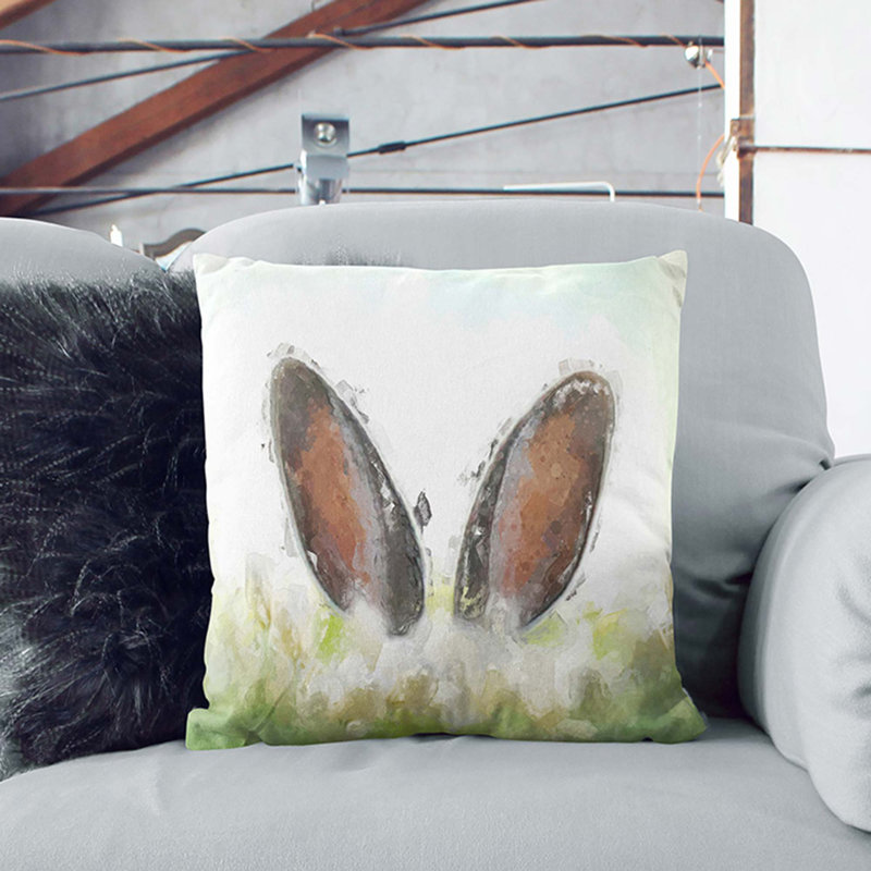 Ears Of A Hare In The Grass In Abstract Square Throw Cushion, Black, 40cm H x 40cm W x 15cm D
