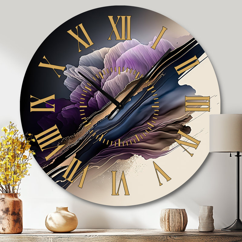 Pivoine mauve avec fleurs hyperréalistes et horloge murale, Grand