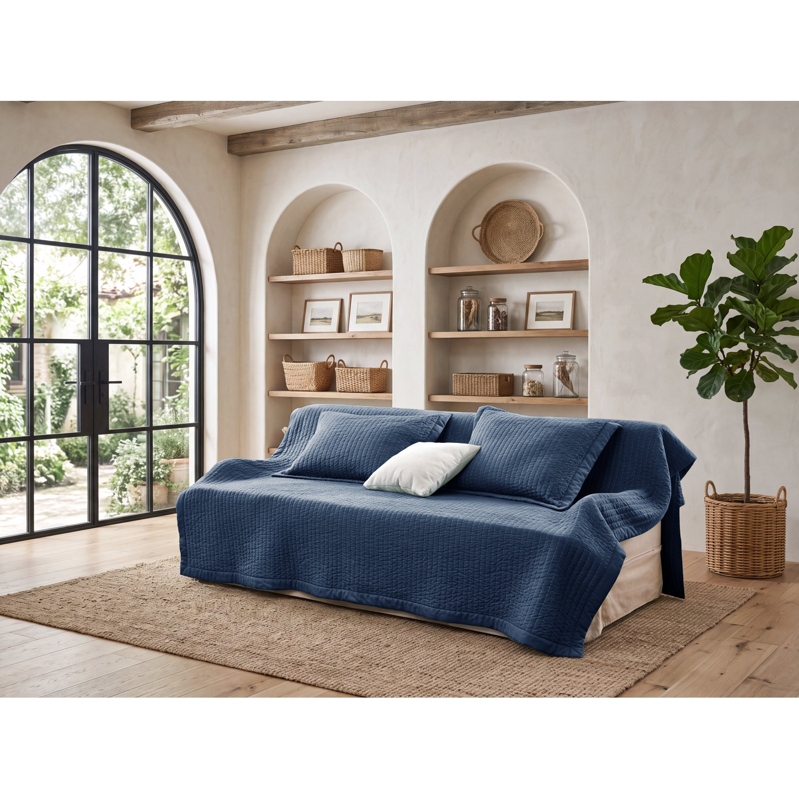  Quilts - Soft Lightweight Quilted Bedspread Coverlet with Contrast Stitching, Queen Quilt + 2 Shams, Navy