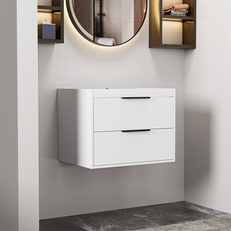 24" Wall Mounted Single Bathroom Vanity Base Only, Floating Cabinet with Soft-Close Drawers, Sink Top not Included, White
