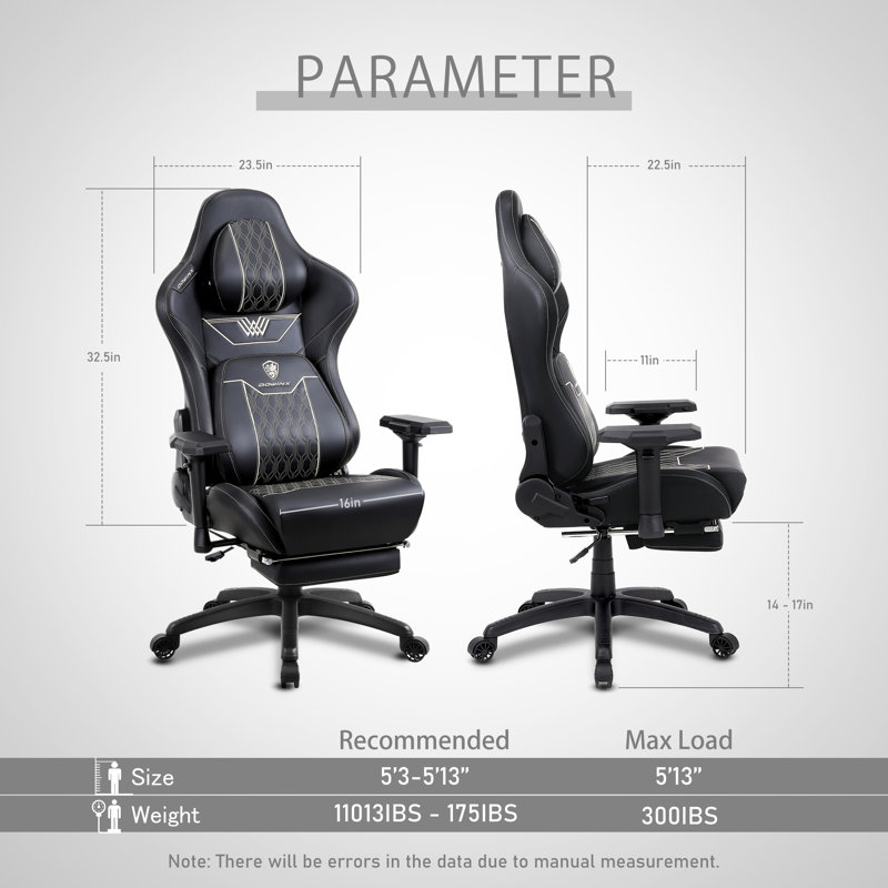 Dowinx Adjustable Reclining Ergonomic Swiveling PC & Racing Game Chair with Footrest, Black