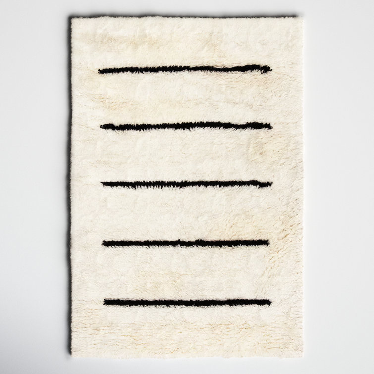 Mayer Striped Hand Knotted Wool Ivory/Black Area Rug