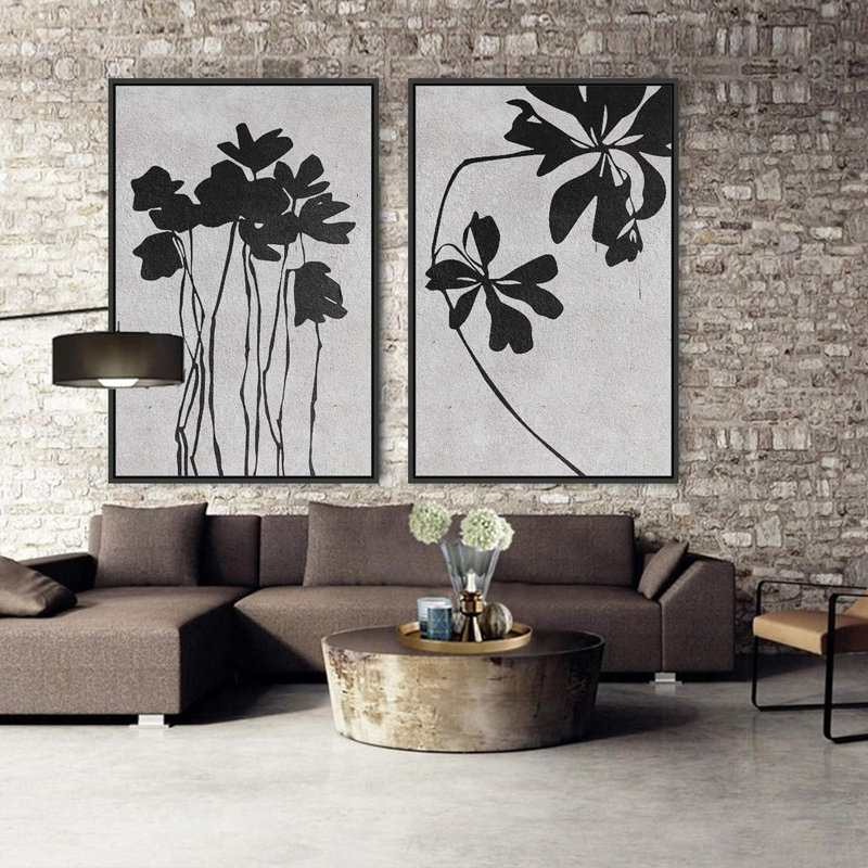 "Fleurs noires et blanches" 2 pièces, Noir, H 36 po x l 24 po