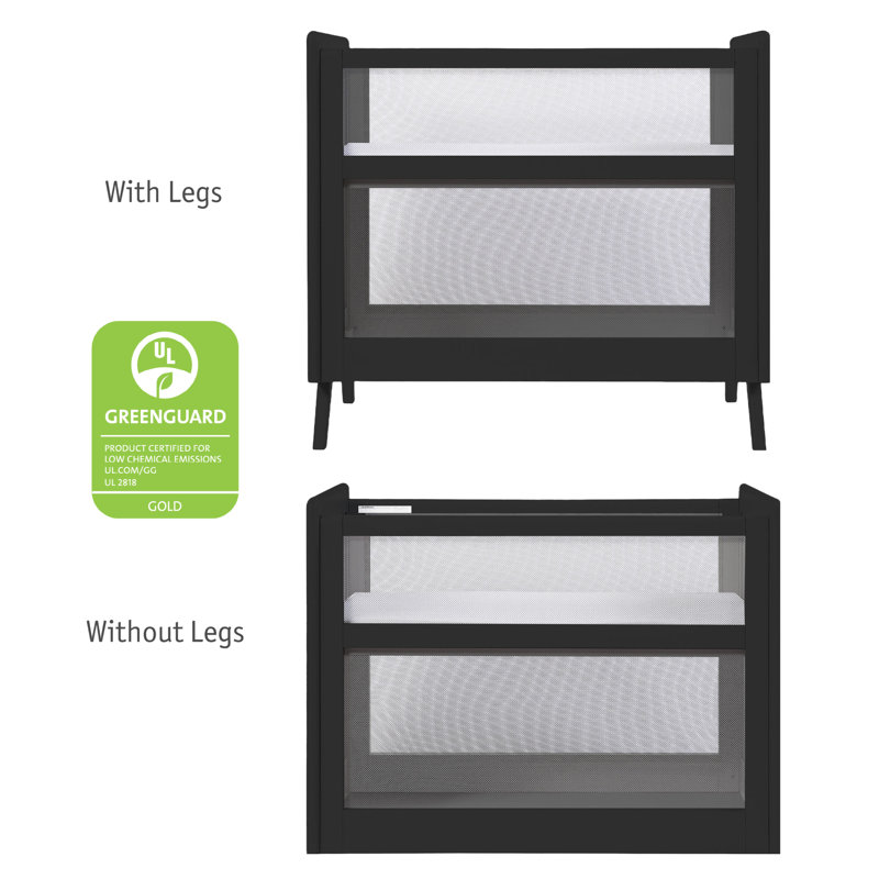 Black Breathable Mesh 2-in-1 Mini Crib with Mattress