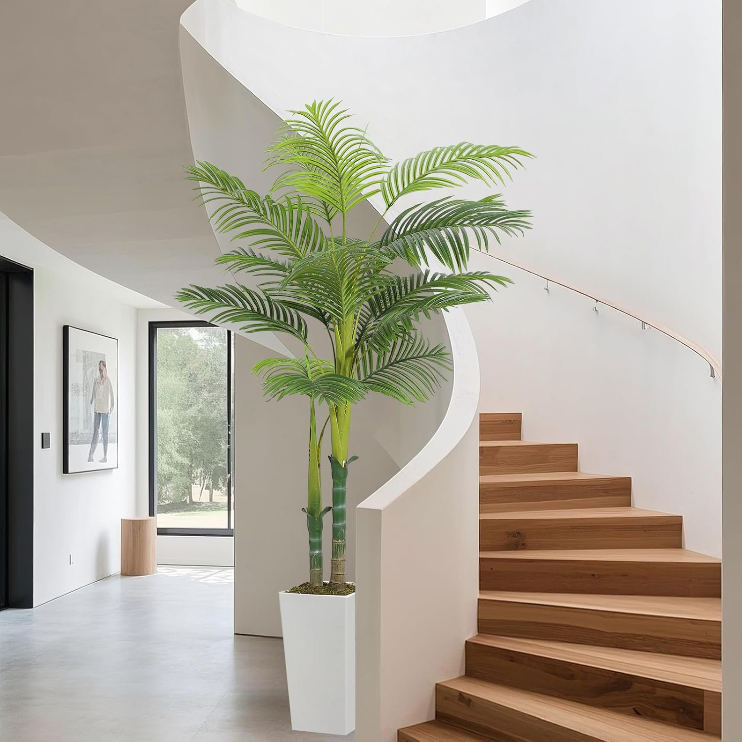 Primrue Tall Faux Palm Tree with White Planter – Realistic Artificial ...