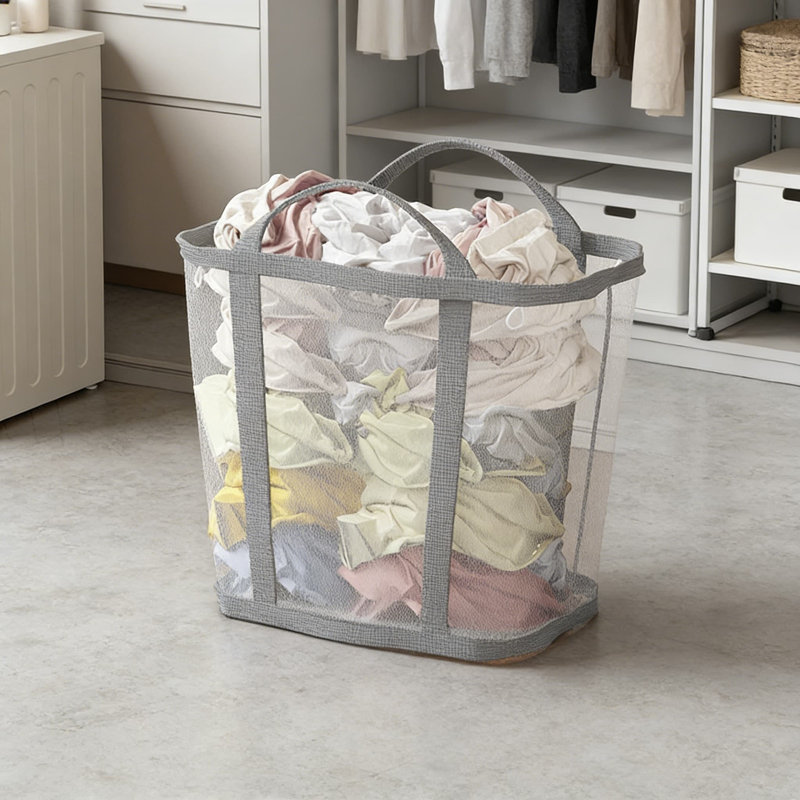 Grey,4Pcs,Foldable Laundry Hamper With Mesh Design For Home, Dorm, And Closet Organization - Portable Storage Basket For Clothes, Socks, And Undergarments