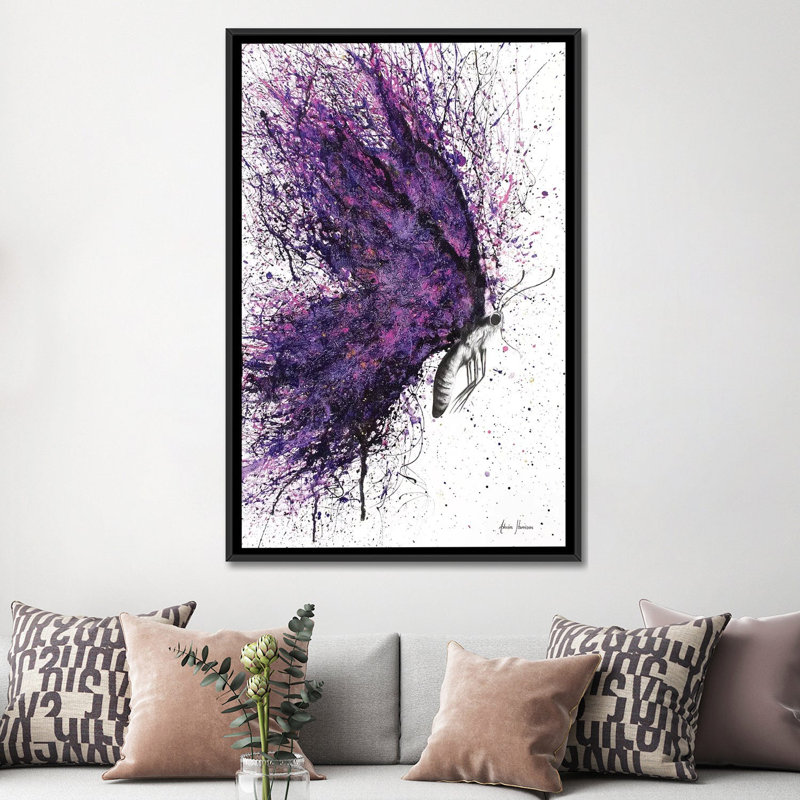 «Purple Sky Butterfly», impression sur toile, H 26 po x l 18 po x P 1,5 po, Toile avec cadre noir, Pas de tapis