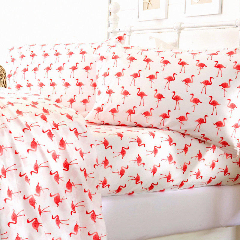 Coastal Flamingo Bliss 3-Piece Microfiber Sheet Set - Ultra-Soft Nautical-Printed Sheets with Beach-Themed Patterns, Wrinkle & Fade Resistant Bedding.