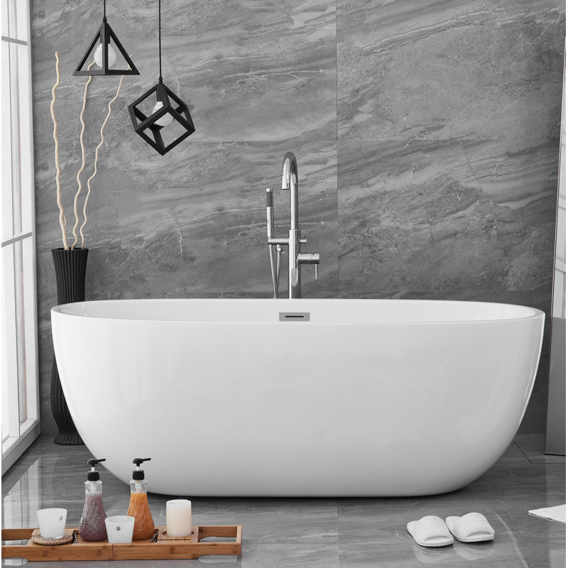 Cateisha 67'' x 30.7'' Soaking Acrylic Bathtub, Polished Chrome