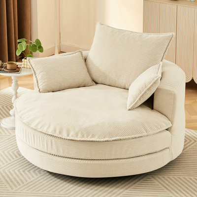Chaise longue pivotante 360 °, revêtement en velours côtelé doux, coussin double couche, chaise longue pivotante coussinée amovible beige avec 3 supports pour le confort du bureau, 57,5 po au total