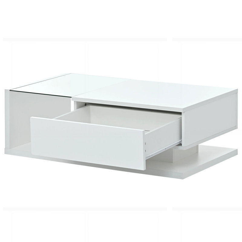 Table basse moderne avec verre trempé, Blanc