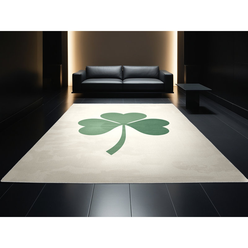 Tapis abstrait moderne et contemporain lavable à la machine Wyndmoor St Patties en beige - reliure blanche, 2 x 3