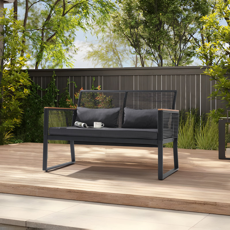 Blas 44.1'' Wide Straight Wicker Loveseat with Cushions, Black