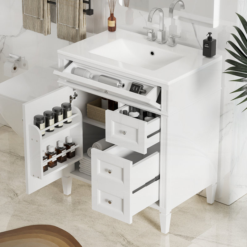 Meuble-lavabo de 30 po avec lavabo supérieur, Argent argent, Blanc