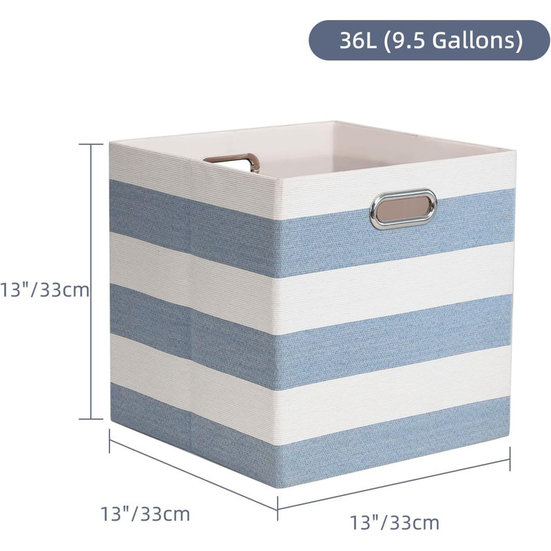 4-pack Blue/white Stripe Fabric Cube Storage Bins With Handles