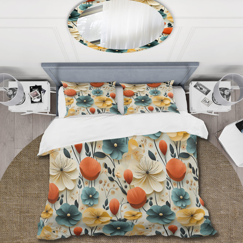 Ensemble de housse de couette Mod Botanical Delight II - Midcentury, Housse de couette pour grand lit et 2 taies décor