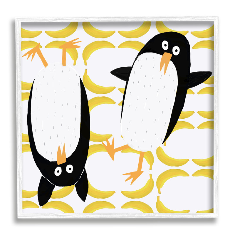 Paire de pingouins arctiques pour enfants, art banane, H 24 po x l 24 po x P 1,5 po, Giclée encadrée blanc bord de mer