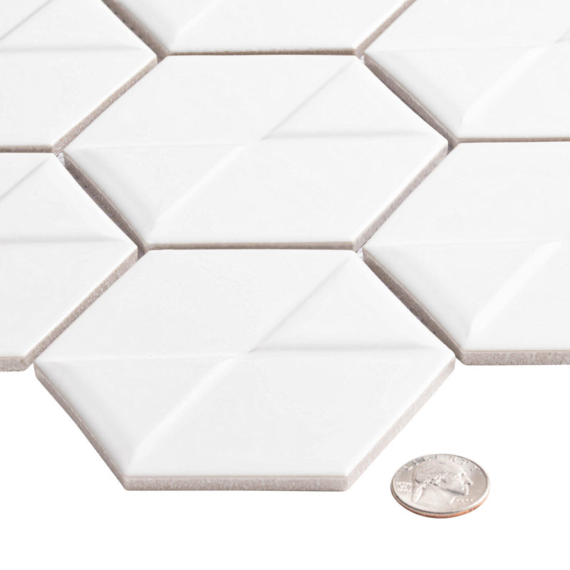 Albin Pinetta 3 po x 4 po Carreau de mosaïque mural en porcelaine, Blanc