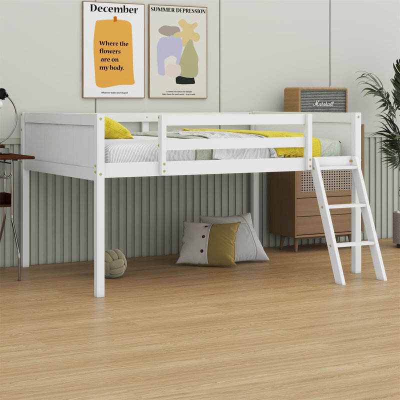 Low Loft Bed With Ladder, White