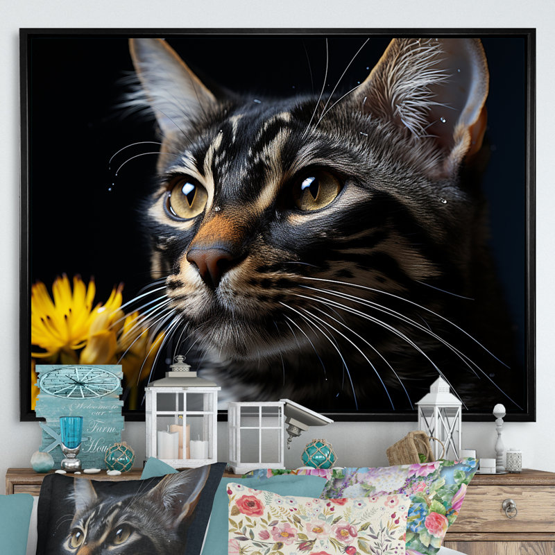 Bengal Rhapsody Cat I - Cat, art mural sur toile, Cadre flottant noir, H 34 po x l 44 po x P 1,5 po